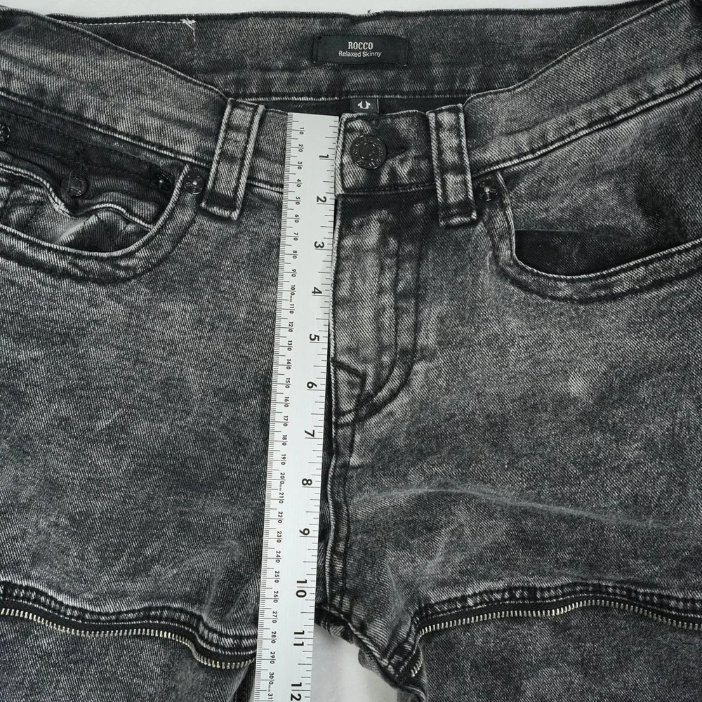 True Religion Rocco Stacked Skinny Jean 33x40 Tall Gray Moto Zip Grunge Punk Y2K